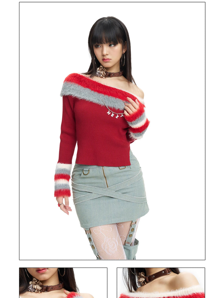 Next Passport red knit pullover front styling and neckline details