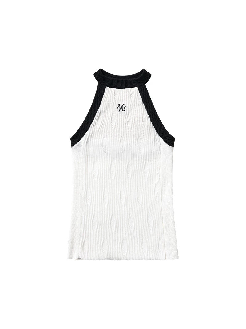 NAWS EQUESTRIAN wool halter vest — vanilla-white wool halter vest with black trim, front product view