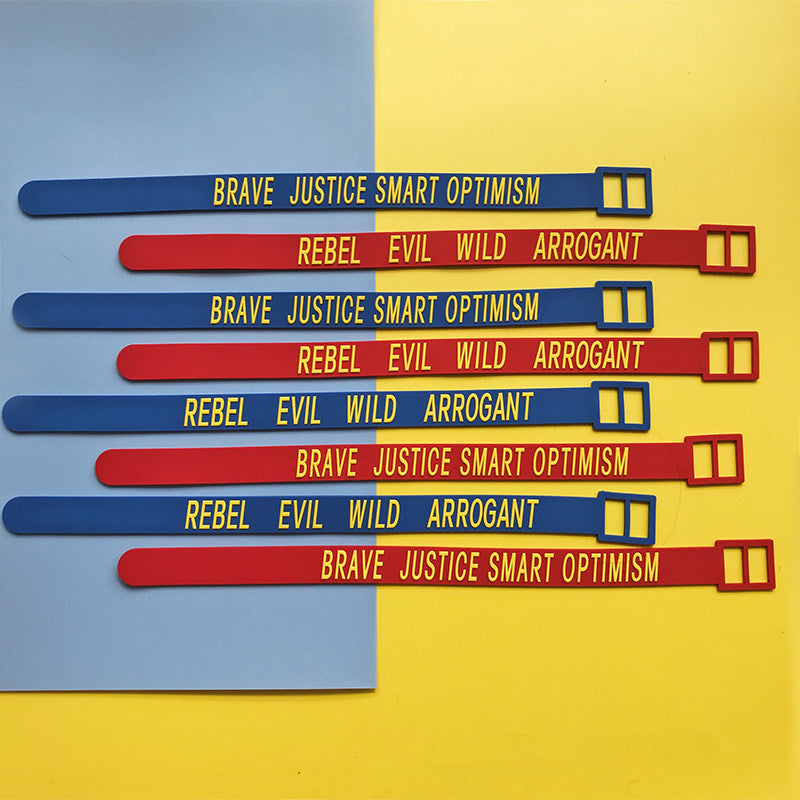 EOH-STUDIO BTBM red and blue silicone strap options laid flat in horizontal rows.