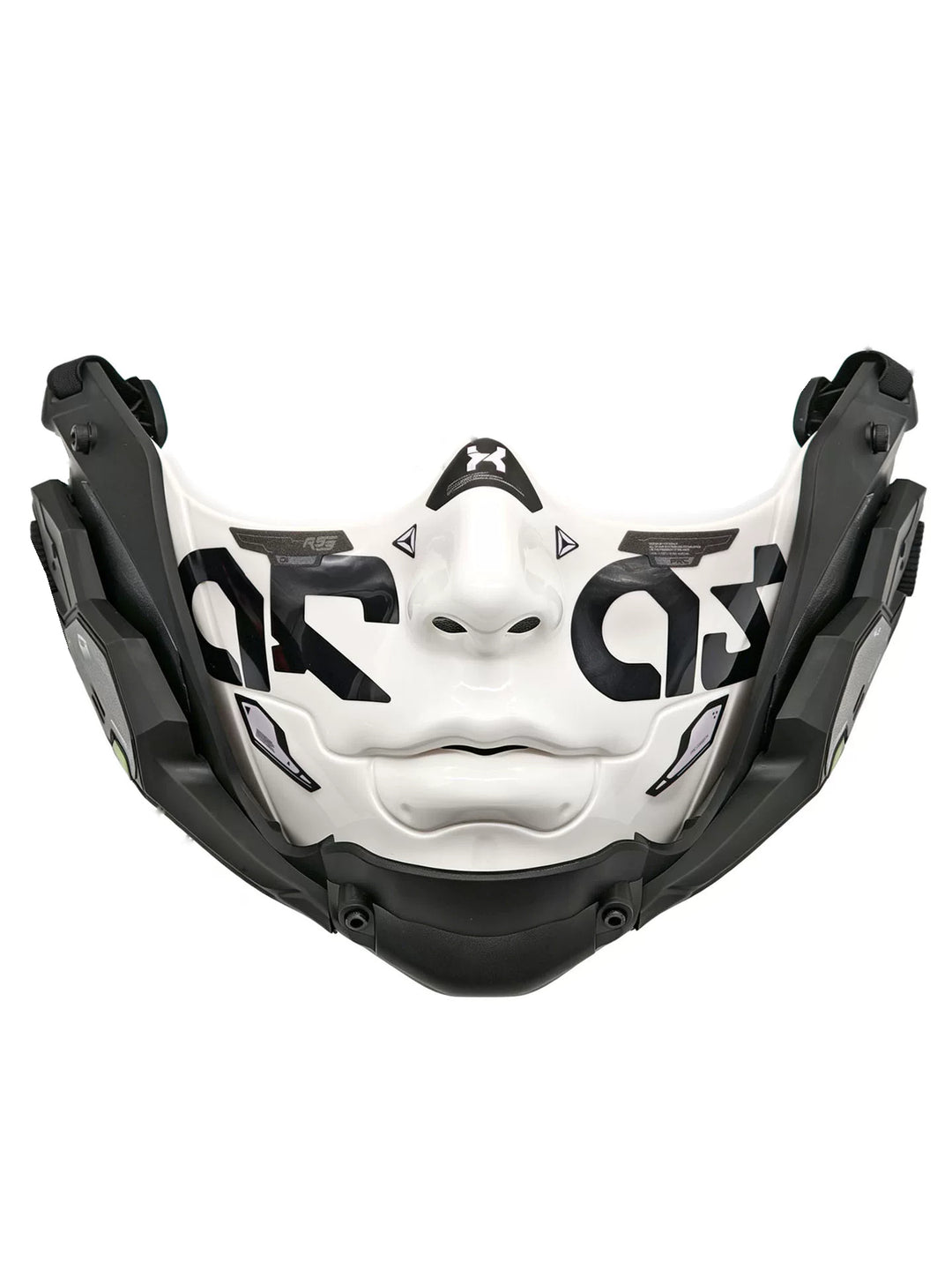 FOCKSHOP smooth-chin mask — large off white solo front view with rounded chin and broad strap.