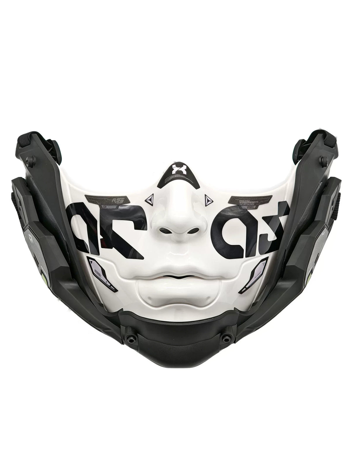FOCKSHOP smooth-chin mask — large off white solo front view with rounded chin and broad strap.
