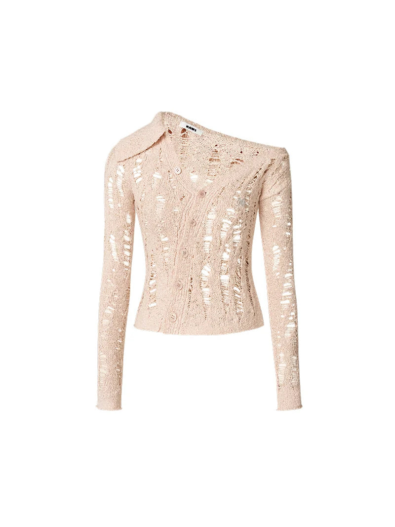 NAWS NOMAD asymmetric cutout knit cardigan — Cardamom Pink asymmetric cutout knit cardigan, front product view