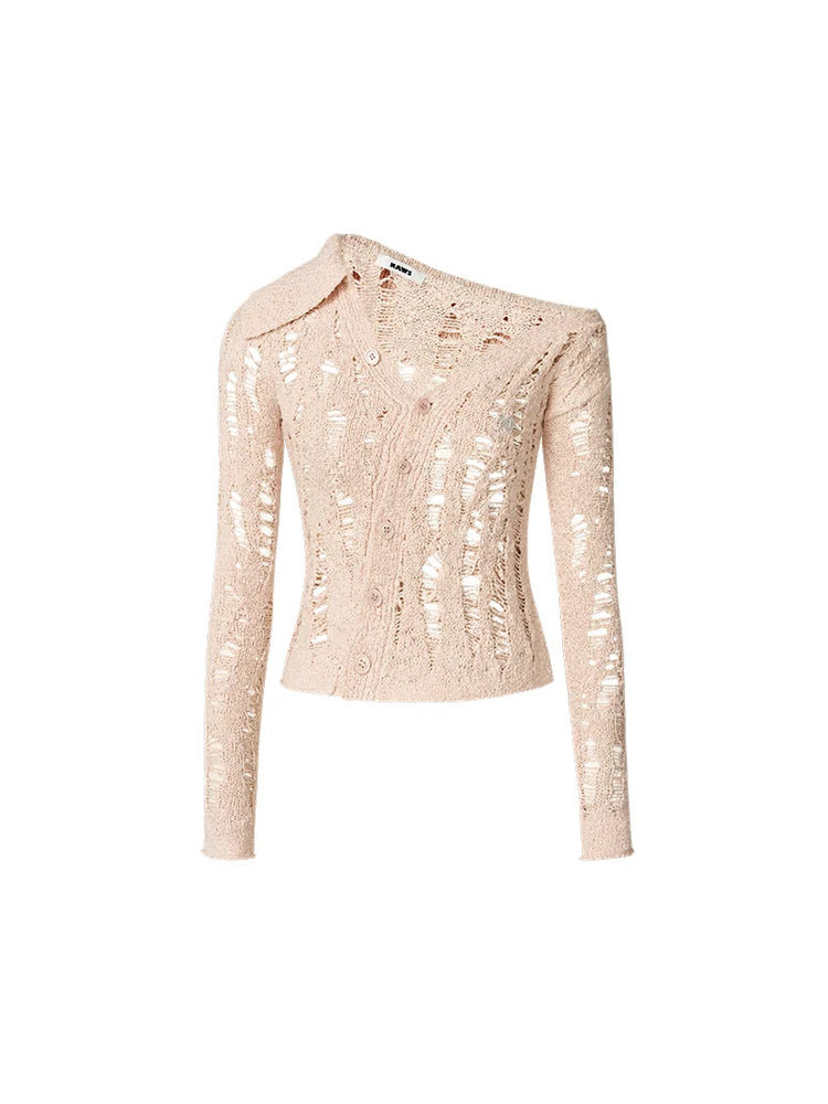 NAWS NOMAD asymmetric cutout knit cardigan — Cardamom Pink asymmetric cutout knit cardigan, front product view