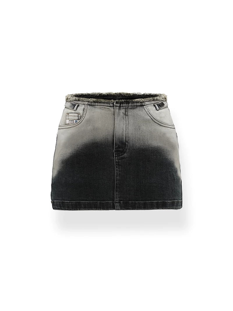 NAWS ECLIPSE gradient denim mini skirt — Smoke Black gradient denim mini skirt, front product view