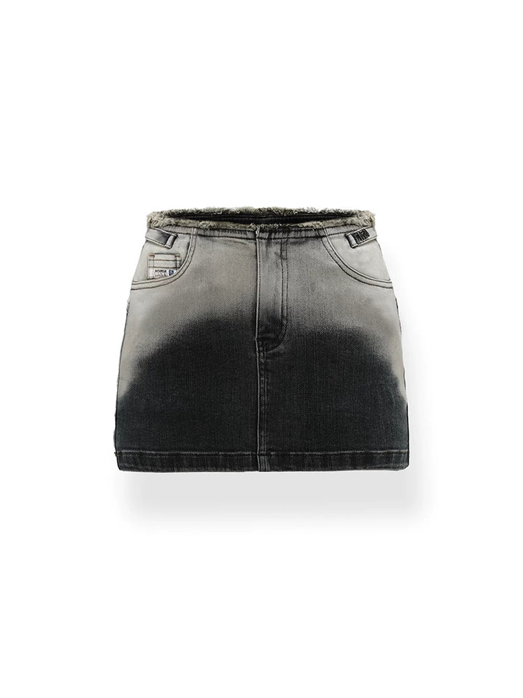 NAWS ECLIPSE gradient denim mini skirt — Smoke Black gradient denim mini skirt, front product view