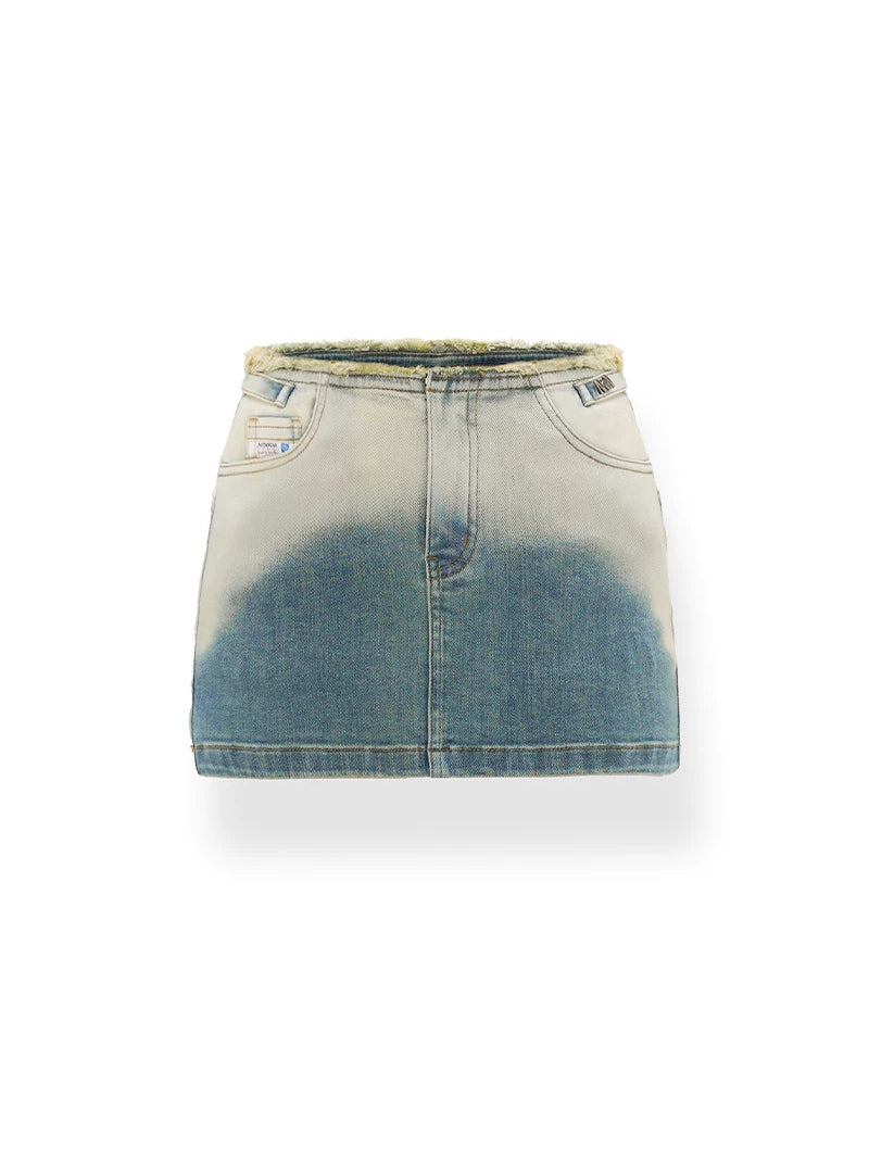 NAWS ECLIPSE gradient denim mini skirt — Spectrum Blue gradient denim mini skirt, front product view