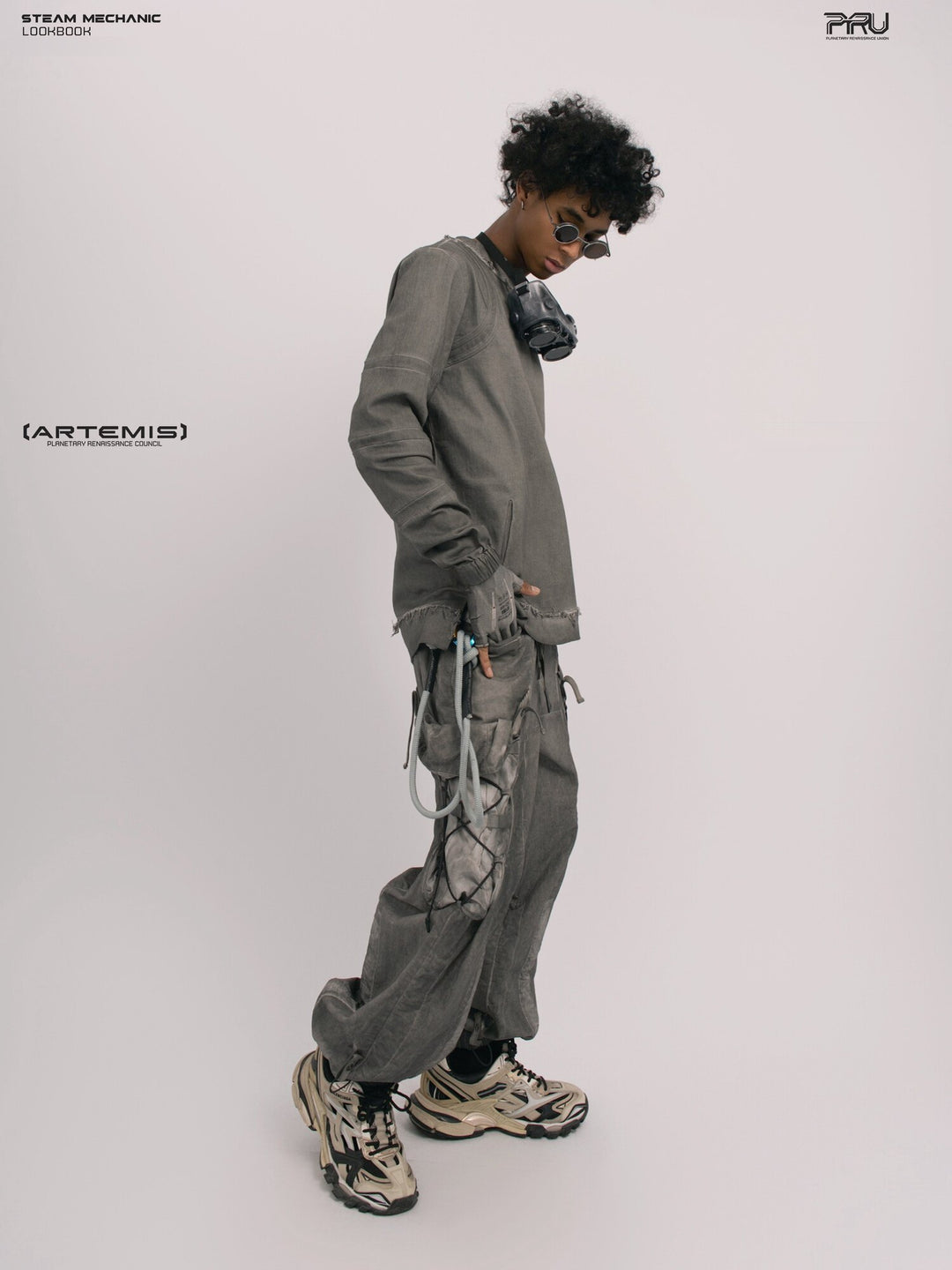PIONEER cargo pants in Meteorite Gray, angled full-length modeled view