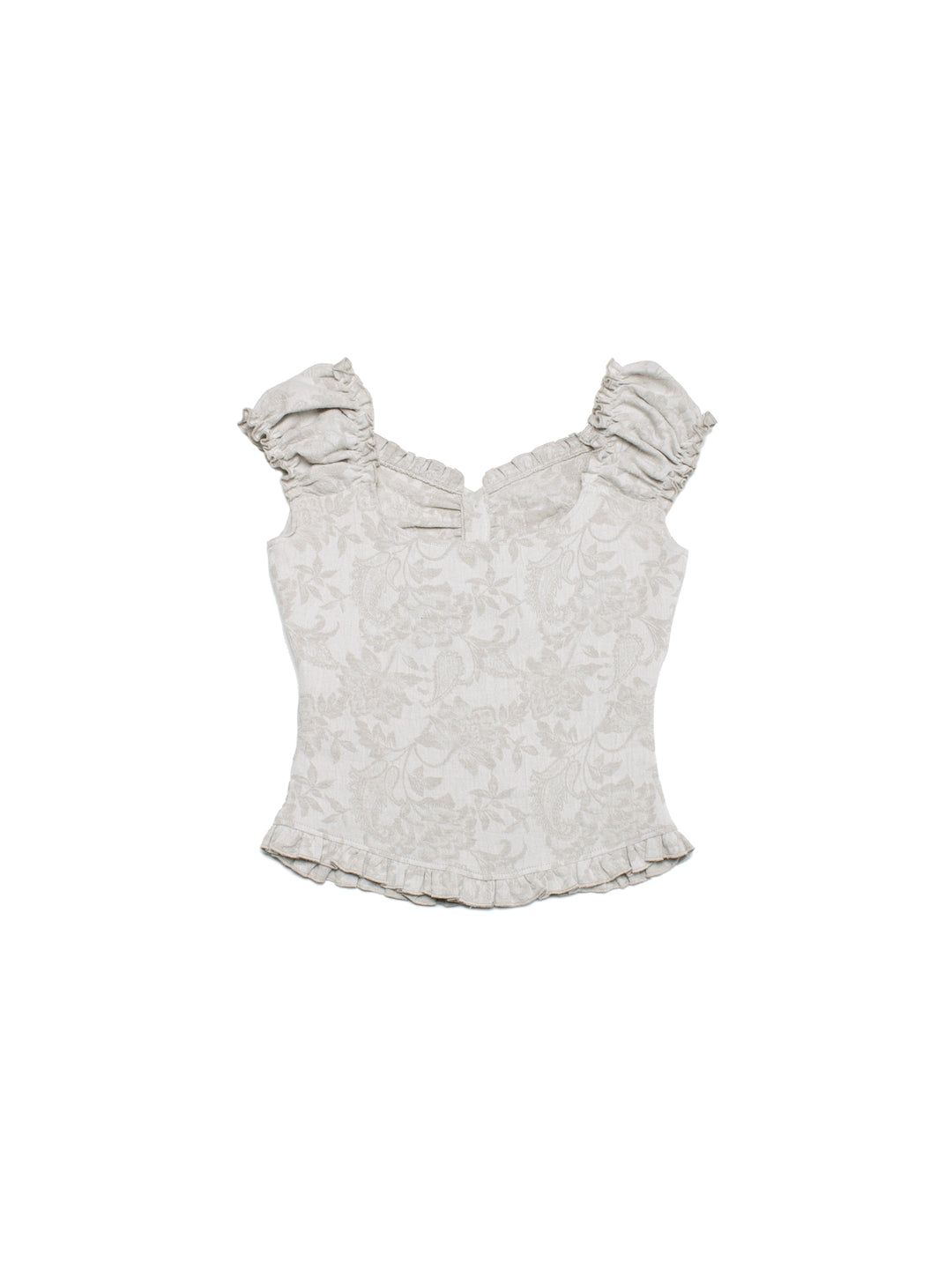 4RE1GN SHELL jacquard blouse and lace skirt separates in ivory — back garment-only view of the blouse