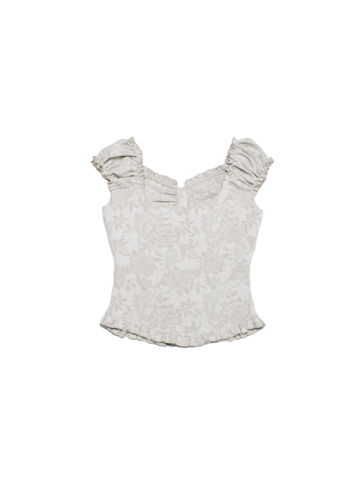 4RE1GN SHELL jacquard blouse and lace skirt separates in ivory — back garment-only view of the blouse