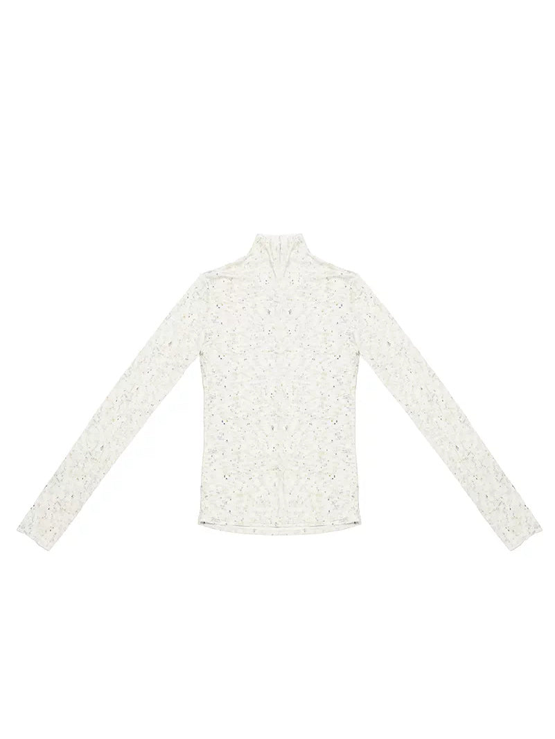 NEXT PASSPORT ivory fitted mock-neck long-sleeve tee isolated flat-lay.