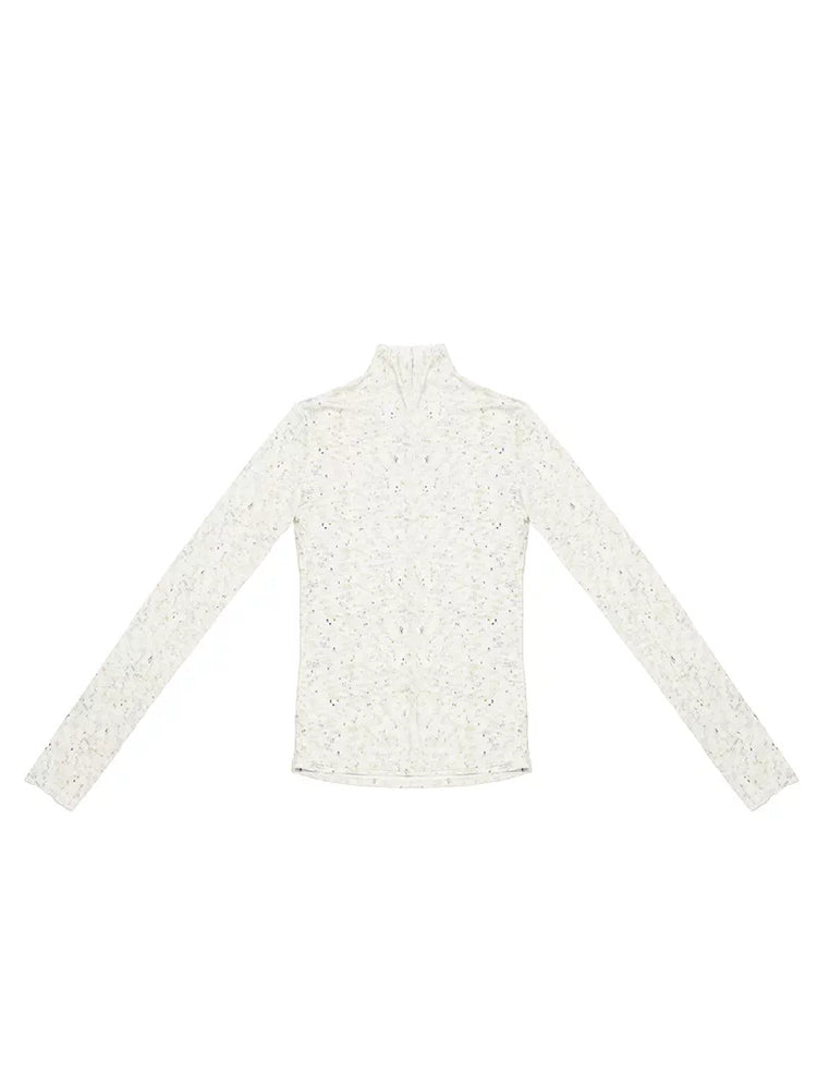 NEXT PASSPORT ivory fitted mock-neck long-sleeve tee isolated flat-lay.