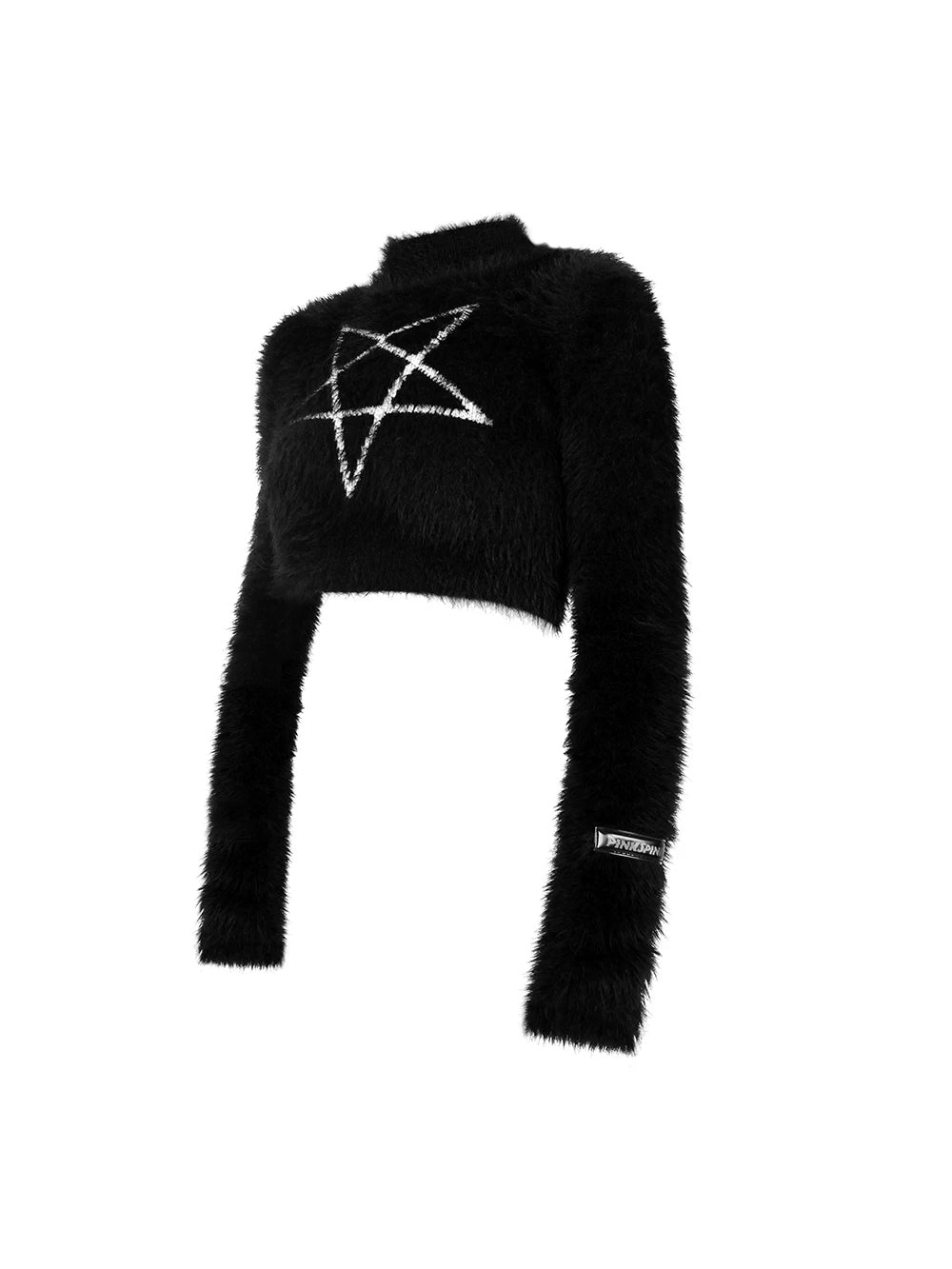 PINKSPINK PENTAGRAM knit crop top / mini skirt — black pentagram knit crop top, product-only view; top sold separately