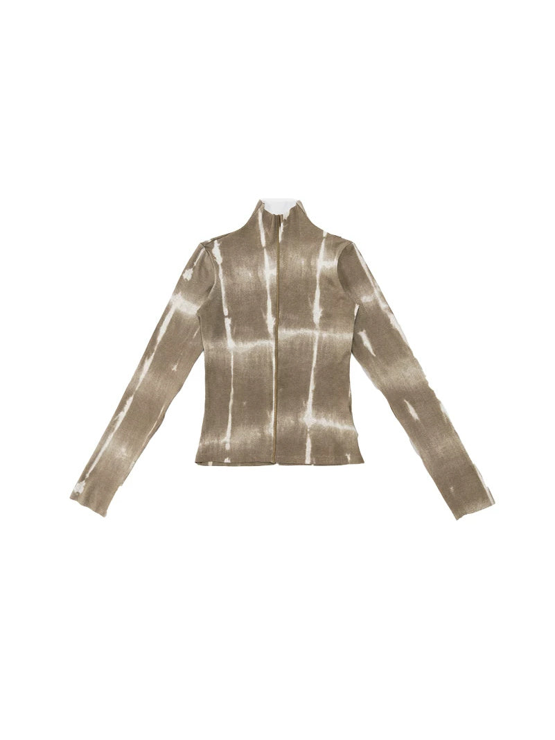 NEXT PASSPORT brown fitted mock-neck long-sleeve tee isolated flat-lay.