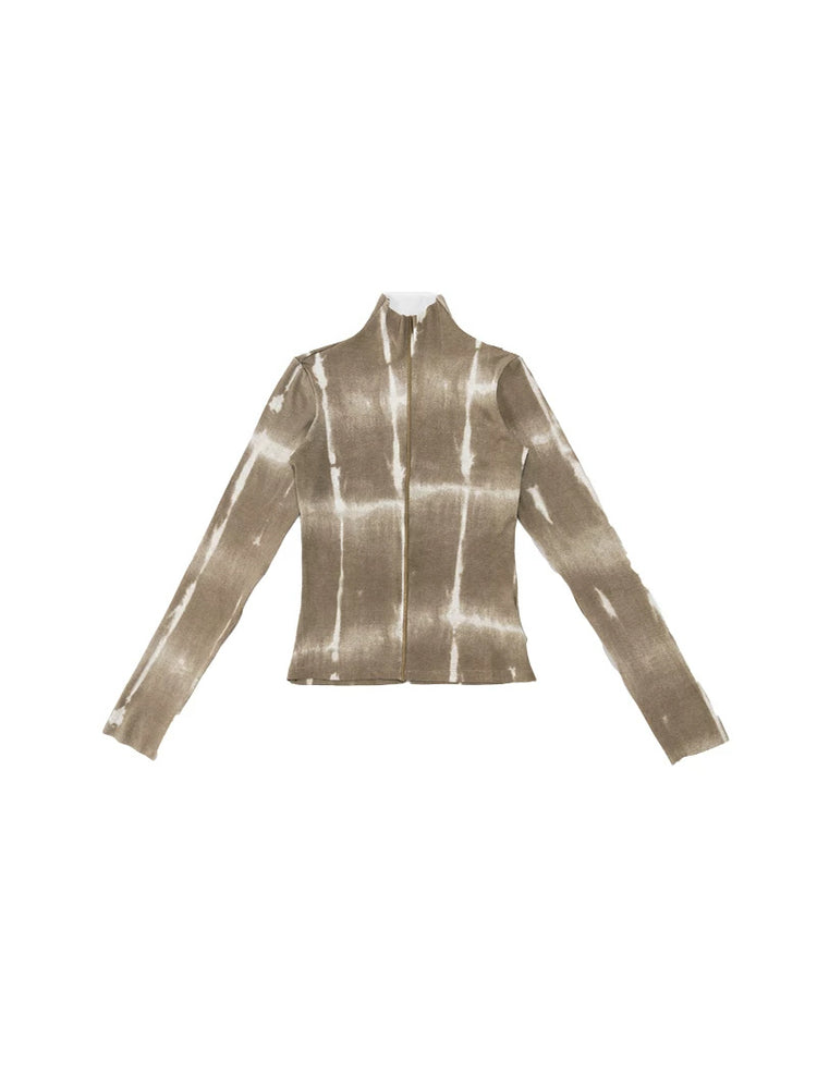 NEXT PASSPORT brown fitted mock-neck long-sleeve tee isolated flat-lay.