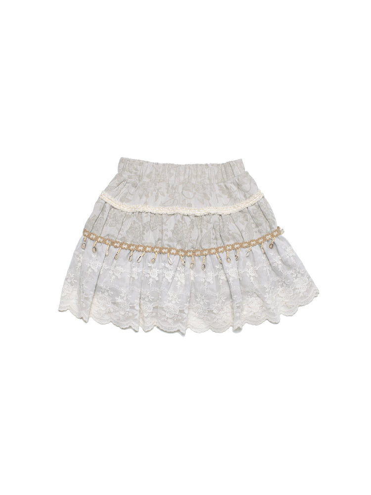 4RE1GN SHELL jacquard blouse and lace skirt separates in ivory — front garment-only view of the lace skirt