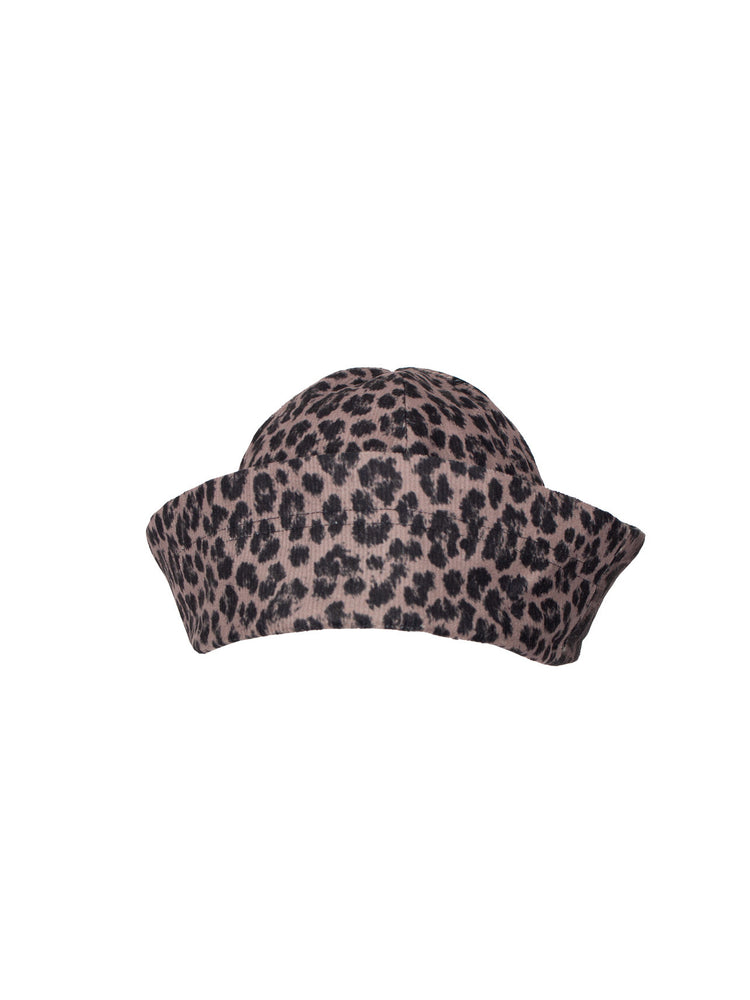 4RE1GN MYSTIC printed brimless hat — brown leopard print — front garment-only view