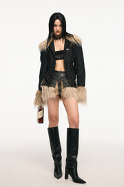 VICE CITY leather fur skirt