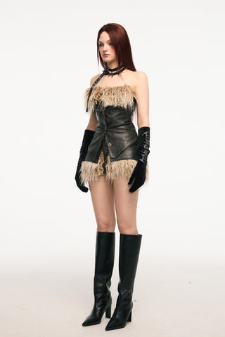 VICE CITY leather fur tube top