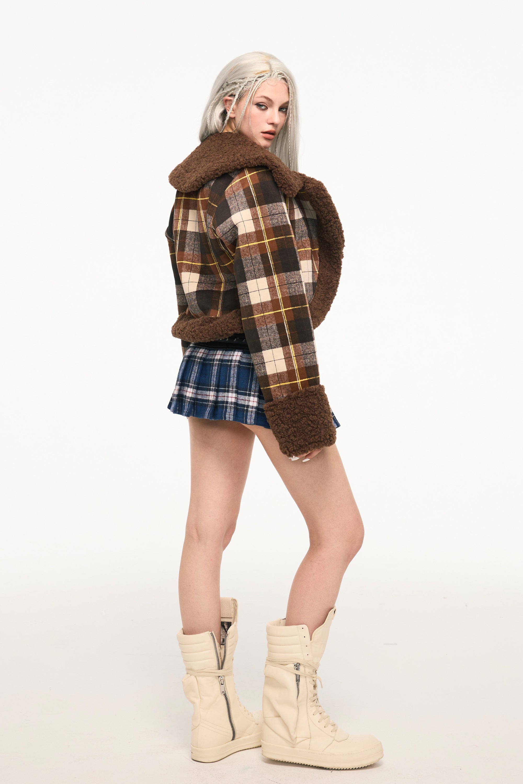 AFTERNOON MONICA plaid fur coat - Dragon Star