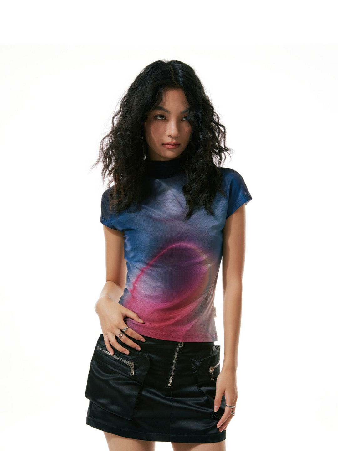 ELASTIC MESH turtleneck tee - Dragon Star