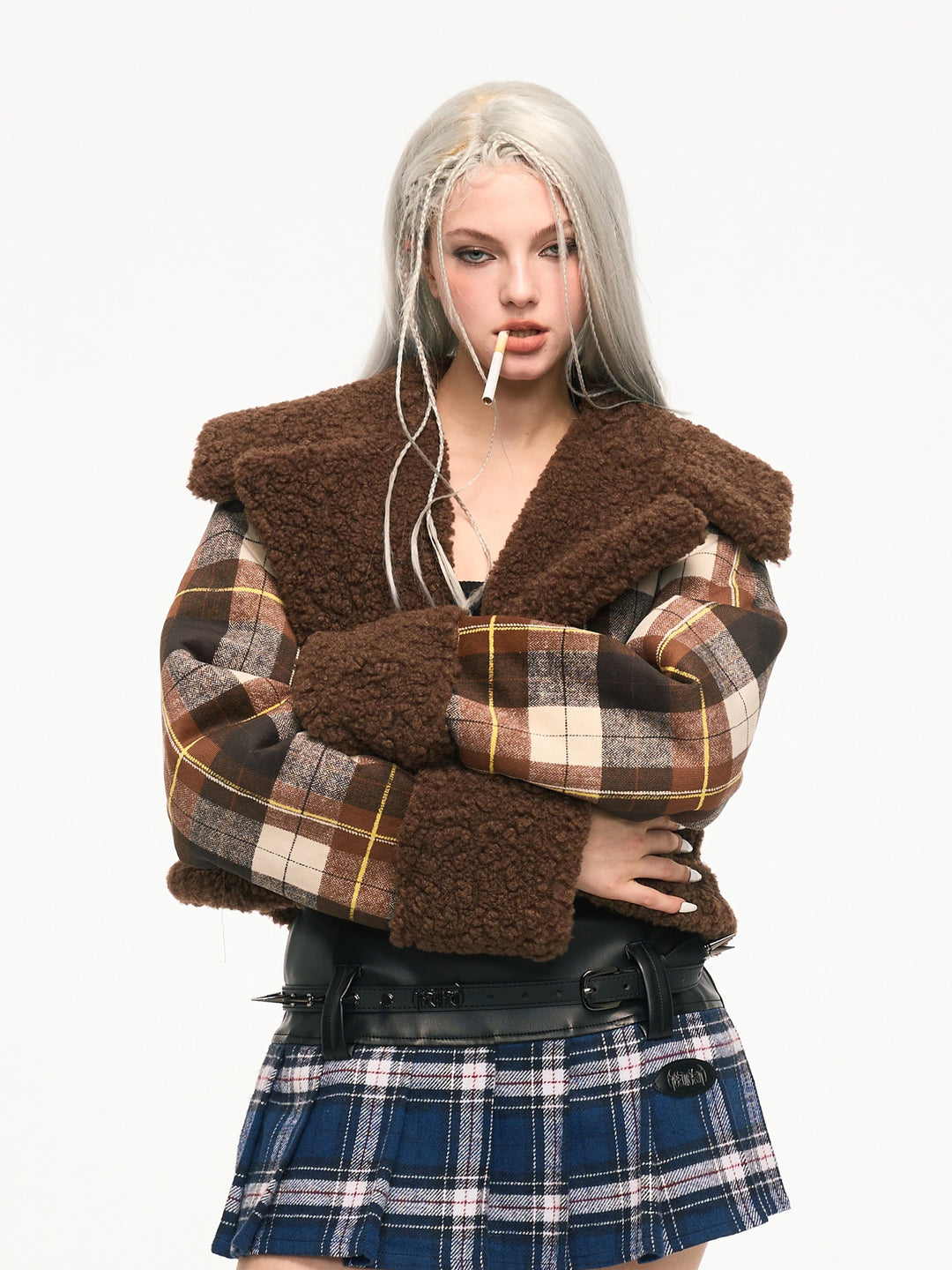 AFTERNOON MONICA plaid fur coat - Dragon Star