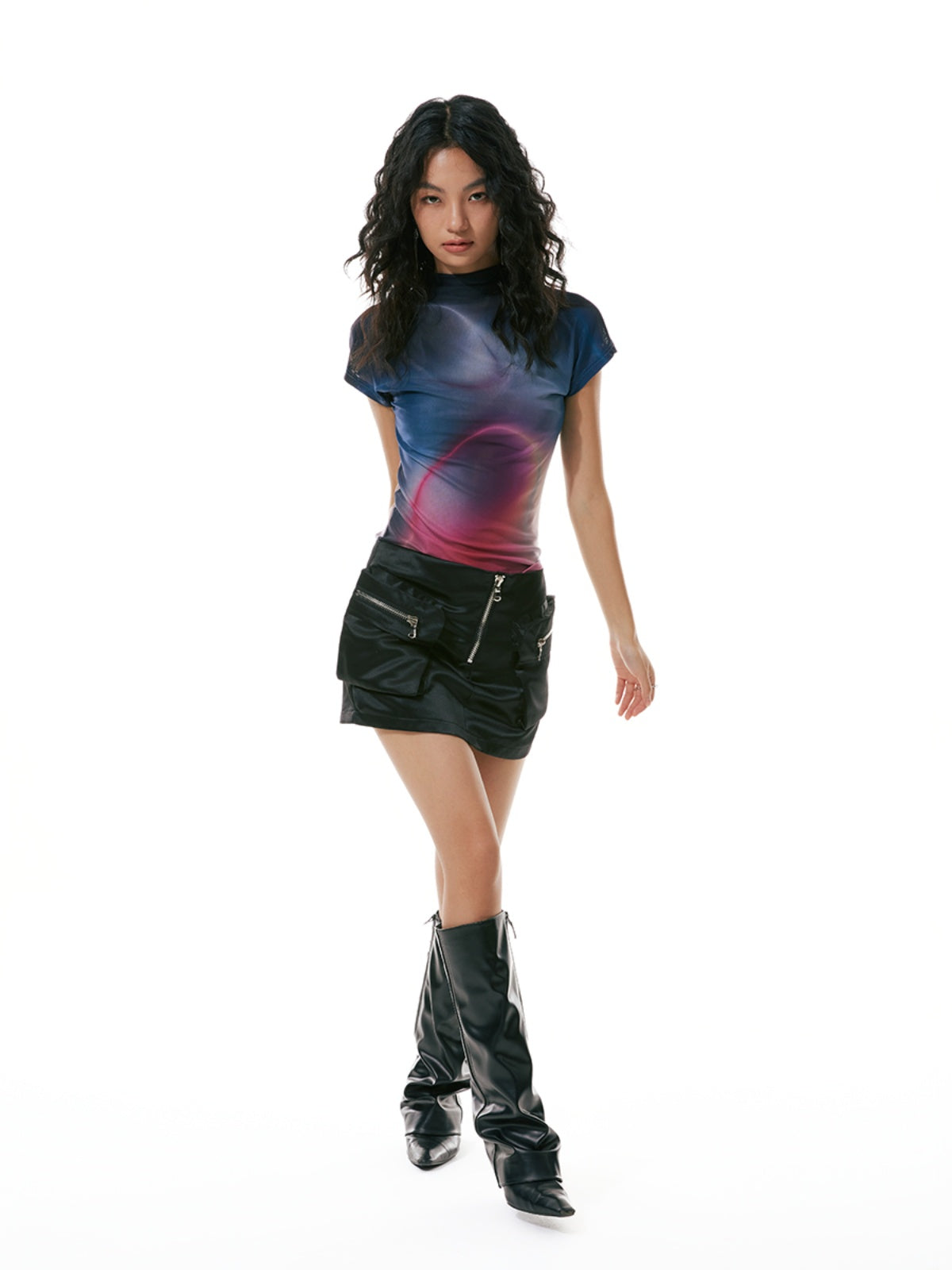 ELASTIC MESH turtleneck tee - Dragon Star