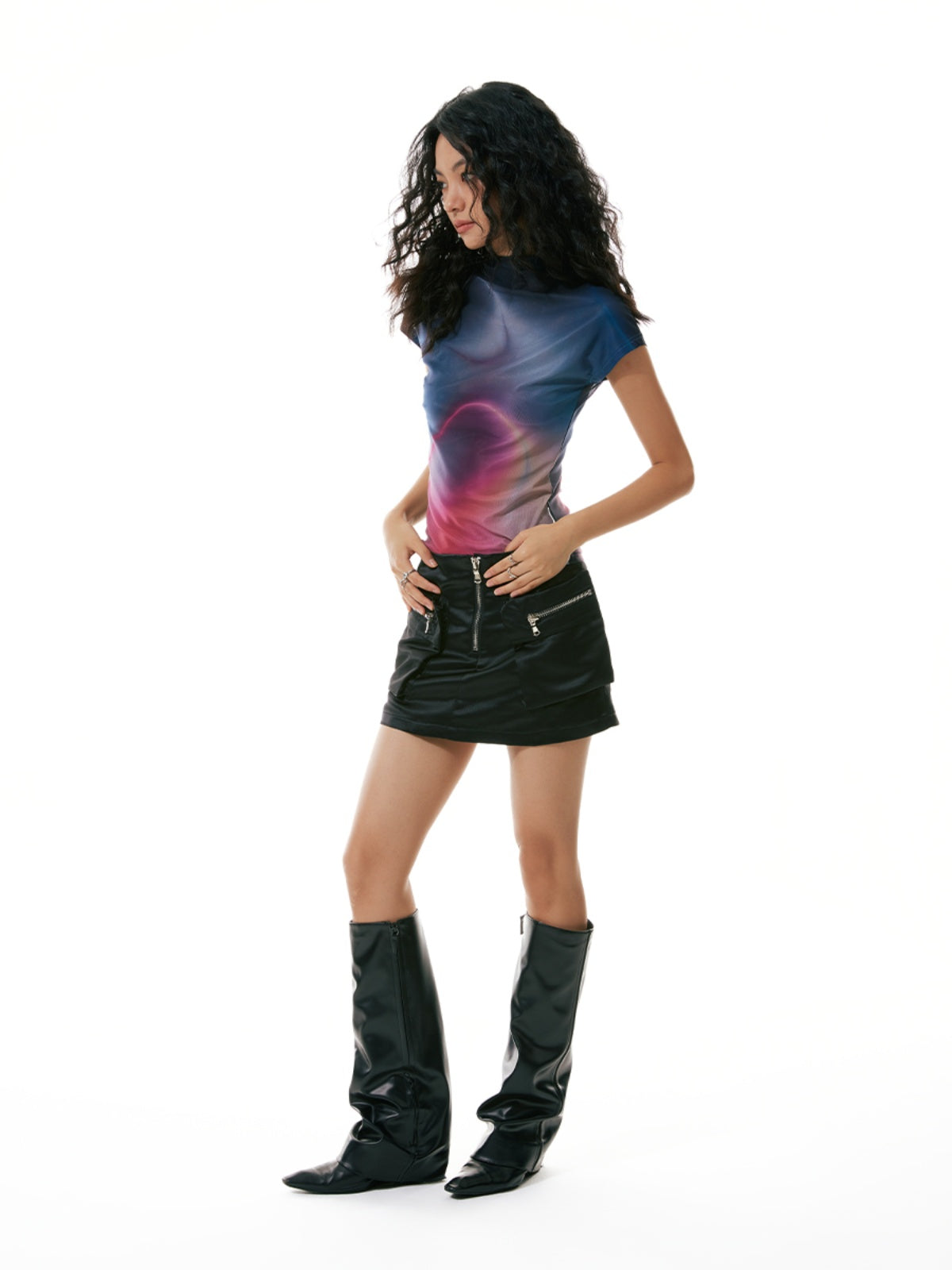 ELASTIC MESH turtleneck tee - Dragon Star