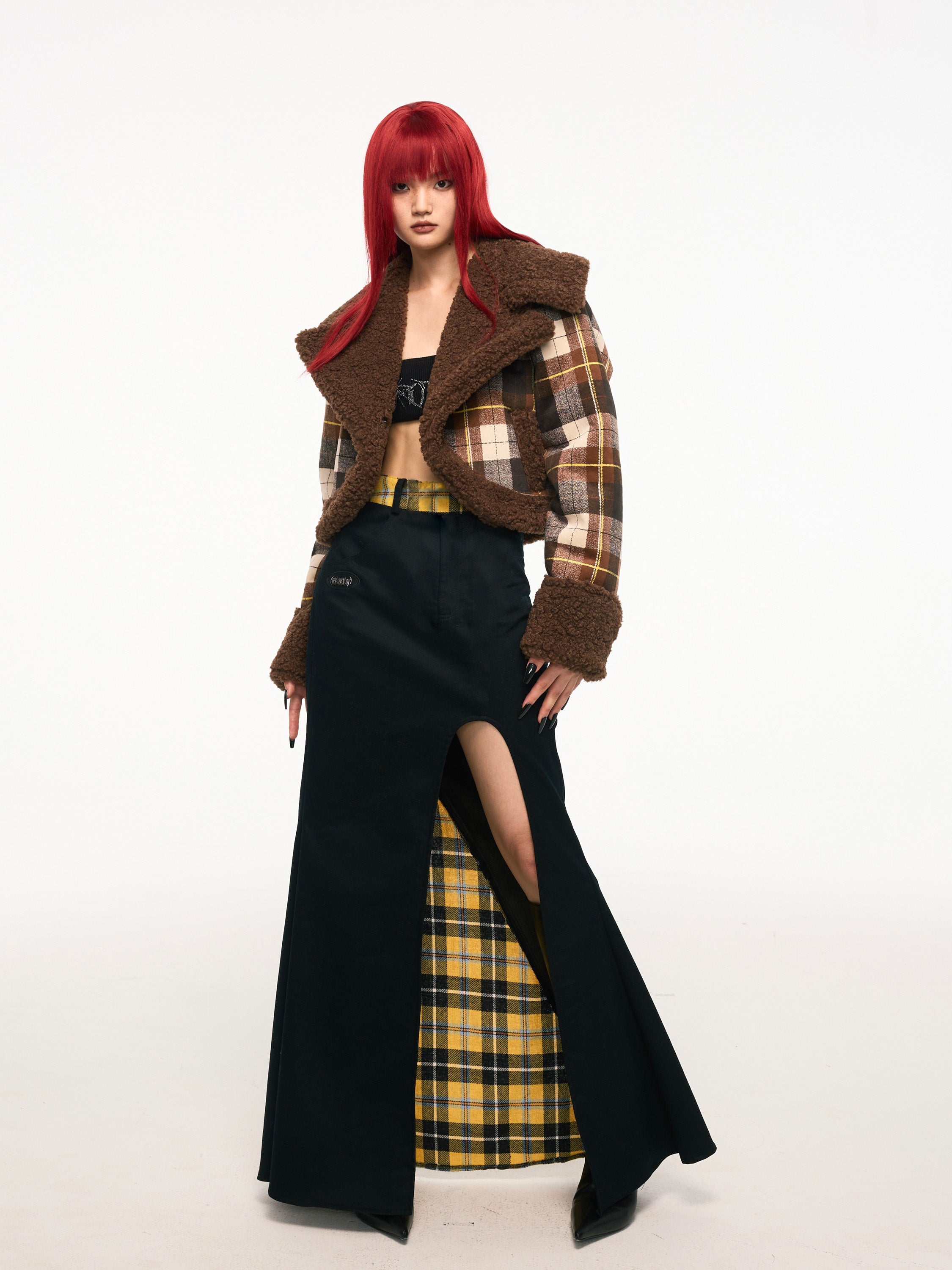 AFTERNOON MONICA plaid fur coat - Dragon Star