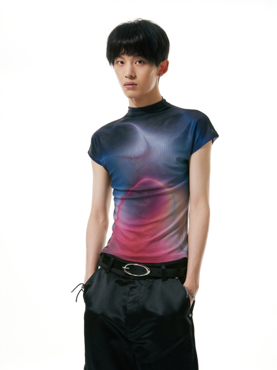 ELASTIC MESH turtleneck tee - Dragon Star