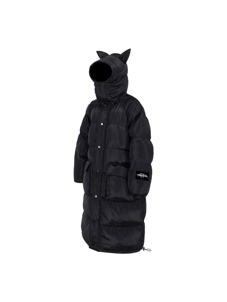 PINKSPINK CAT ALIEN long cat-ear padded coat — front garment-only view showing the long padded silhouette