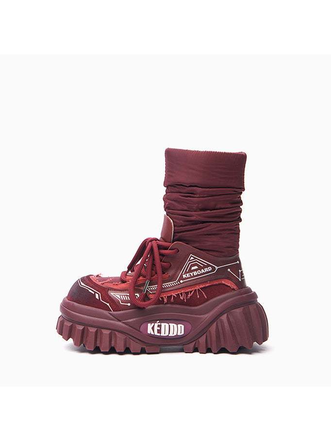 KEDDO KEYBOARD chunky winter boots in RED — single boot showing the padded shaft and platform profile.