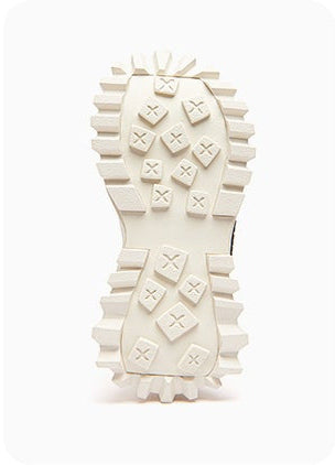 KEDDO KEYBOARD mesh buckle platform boots in OFF WHITE — outsole tread with keyboard-inspired raised blocks.