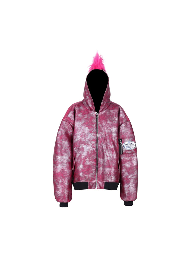 PINKSPINK COCKSCOMB mohawk padded jacket in PINK — garment-only front view.