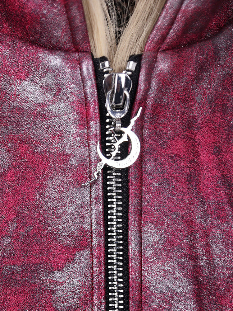 PINKSPINK COCKSCOMB mohawk padded jacket in PINK — front zipper detail.