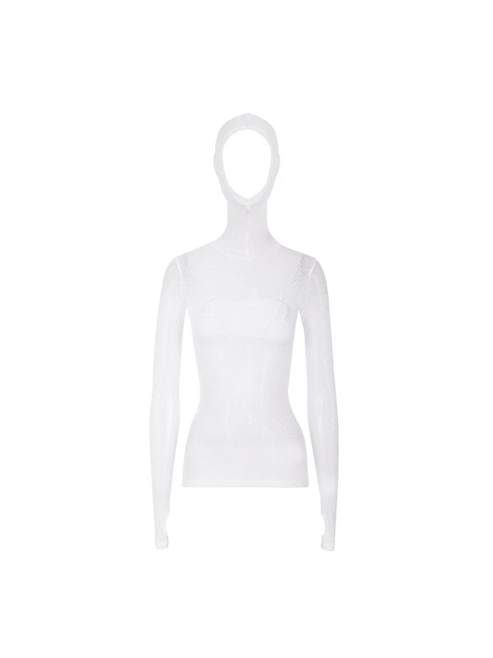 PINKSPINK ELECTRIC MOON hooded mesh top in WHITE — garment-only front.