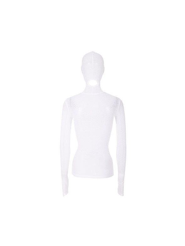 PINKSPINK ELECTRIC MOON hooded mesh top in WHITE — garment-only back.