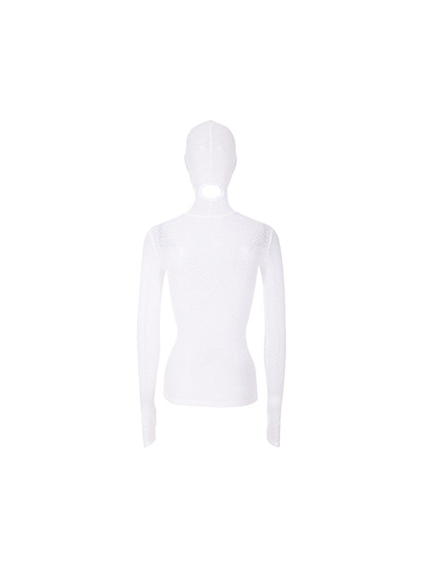PINKSPINK ELECTRIC MOON hooded mesh top in WHITE — garment-only back.