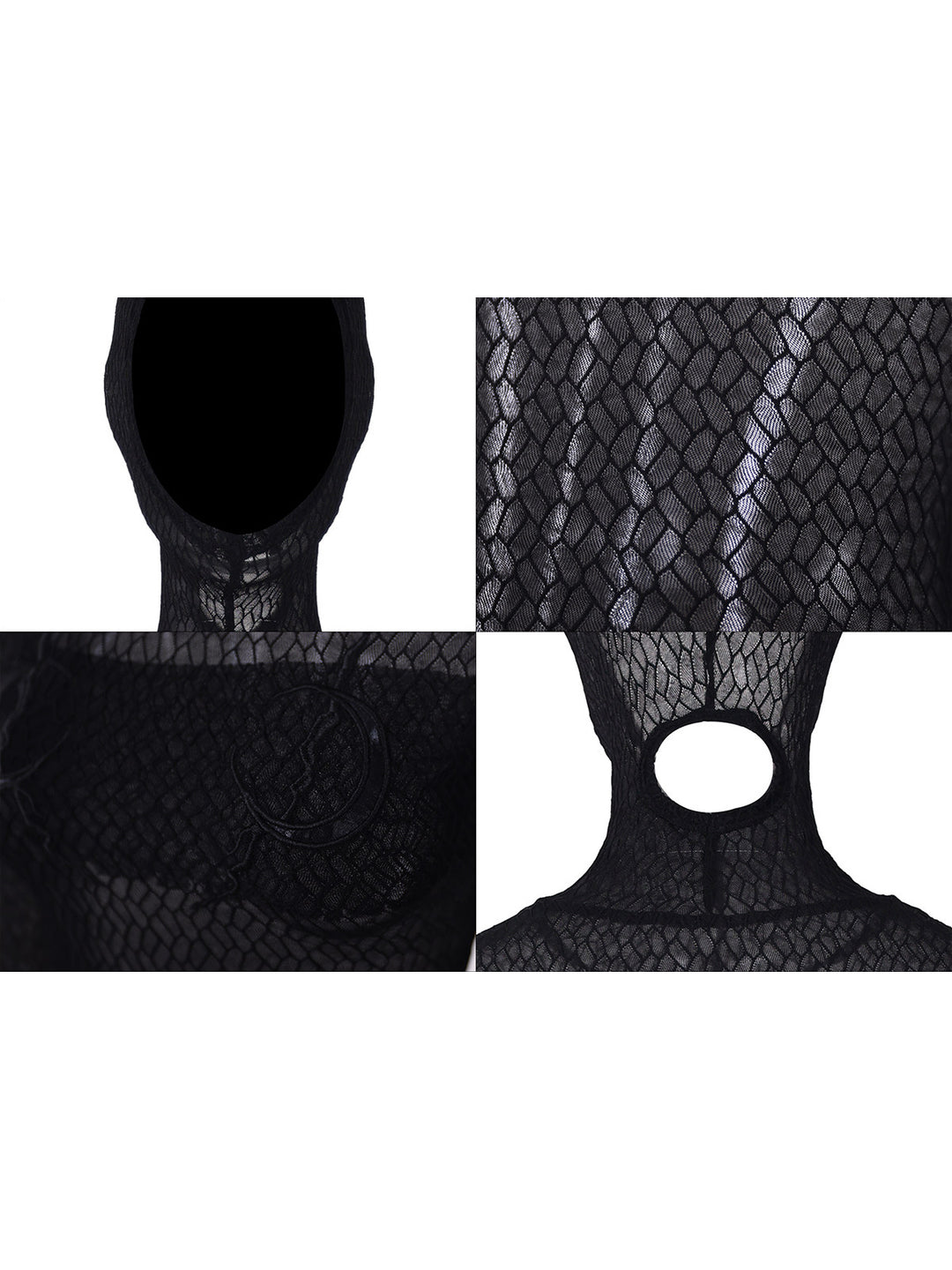 PINKSPINK ELECTRIC MOON hooded mesh top in BLACK — four-panel hood,mesh texture,moon embroidery and ponytail-opening details.