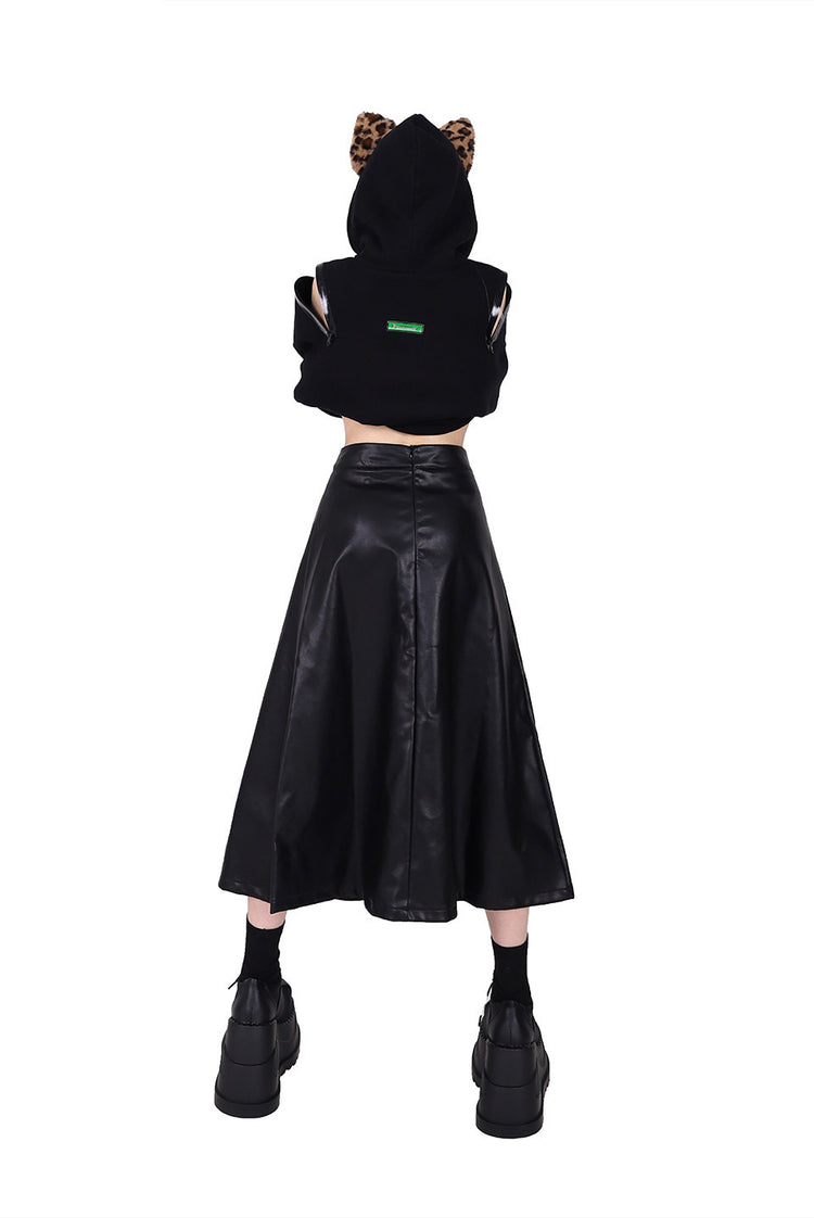 PINKSPINK EXHIBITION CORE zip A-line midi skirt — alternate modeled styling view