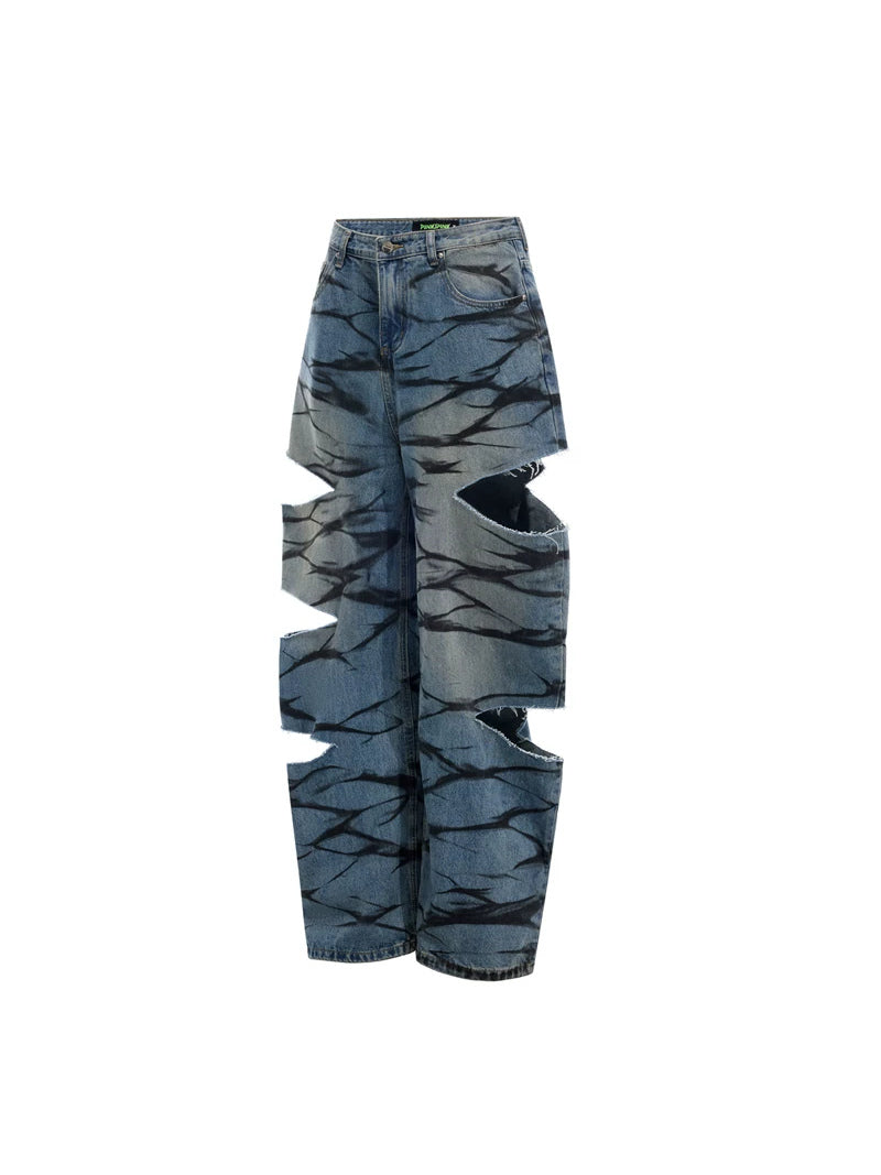 PINKSPINK REMAKE layered graffiti low-rise jeans — star blue solo product view