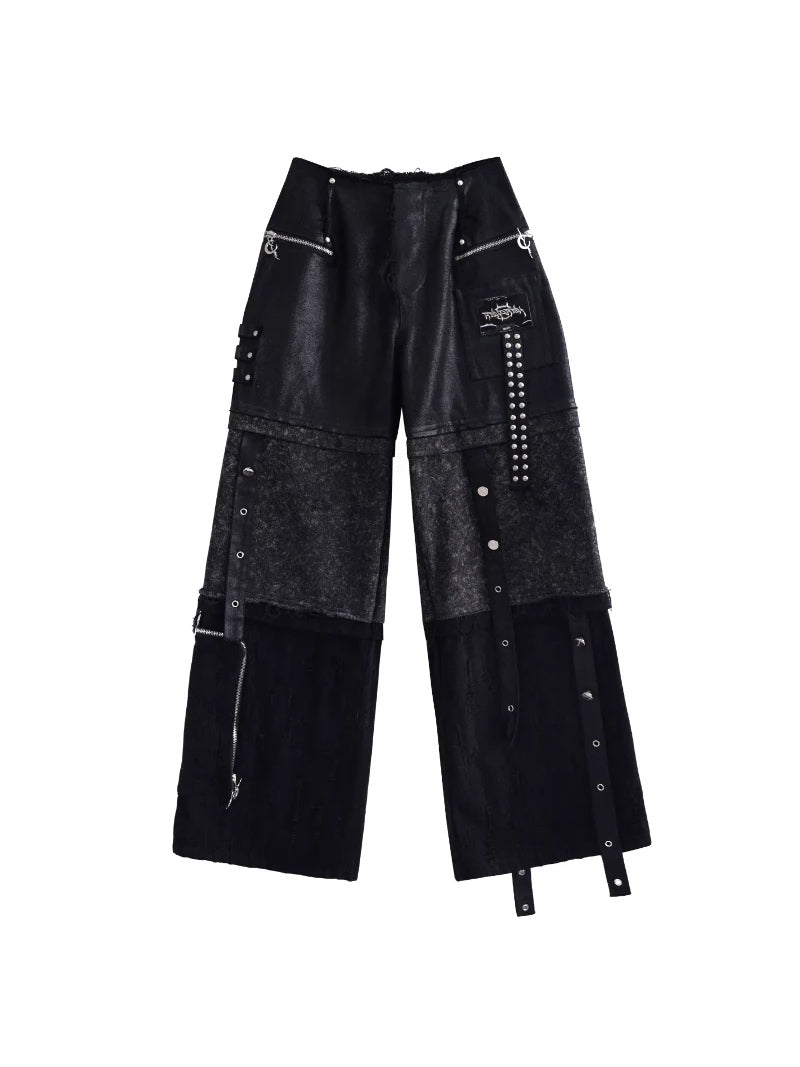 PINKSPINK RECOMBINATION stacked low-rise jeans — black solo product view