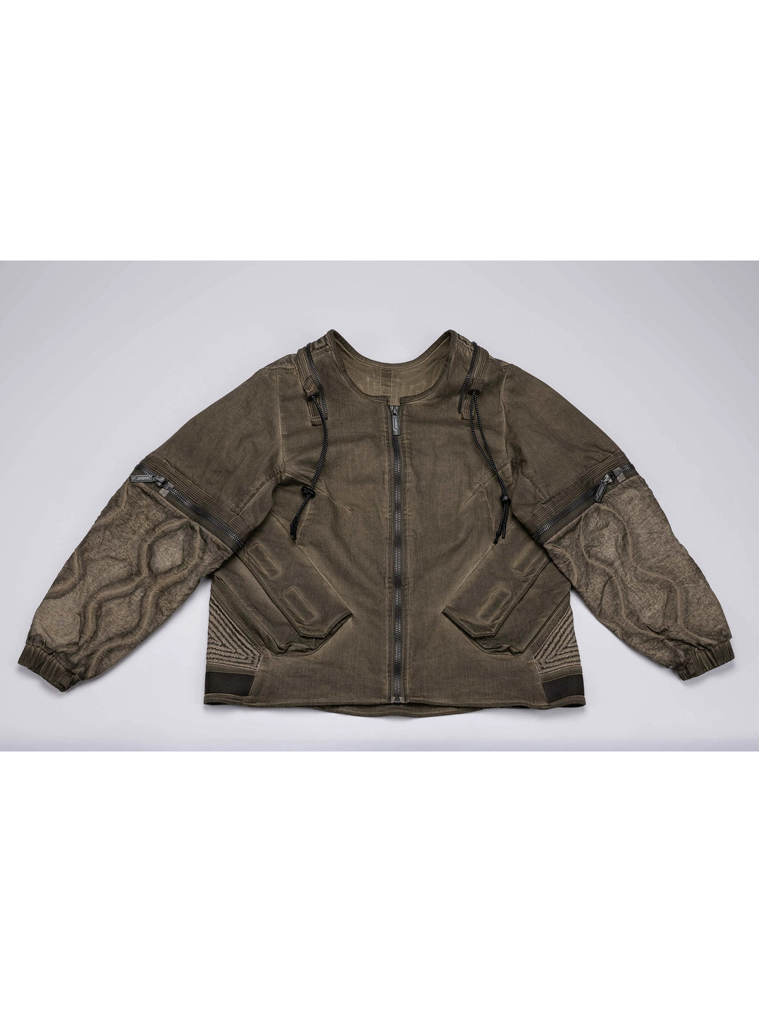 PIONEER mercury-brown detachable-sleeve jacket — front flat-lay view of the complete jacket and removable sleeves