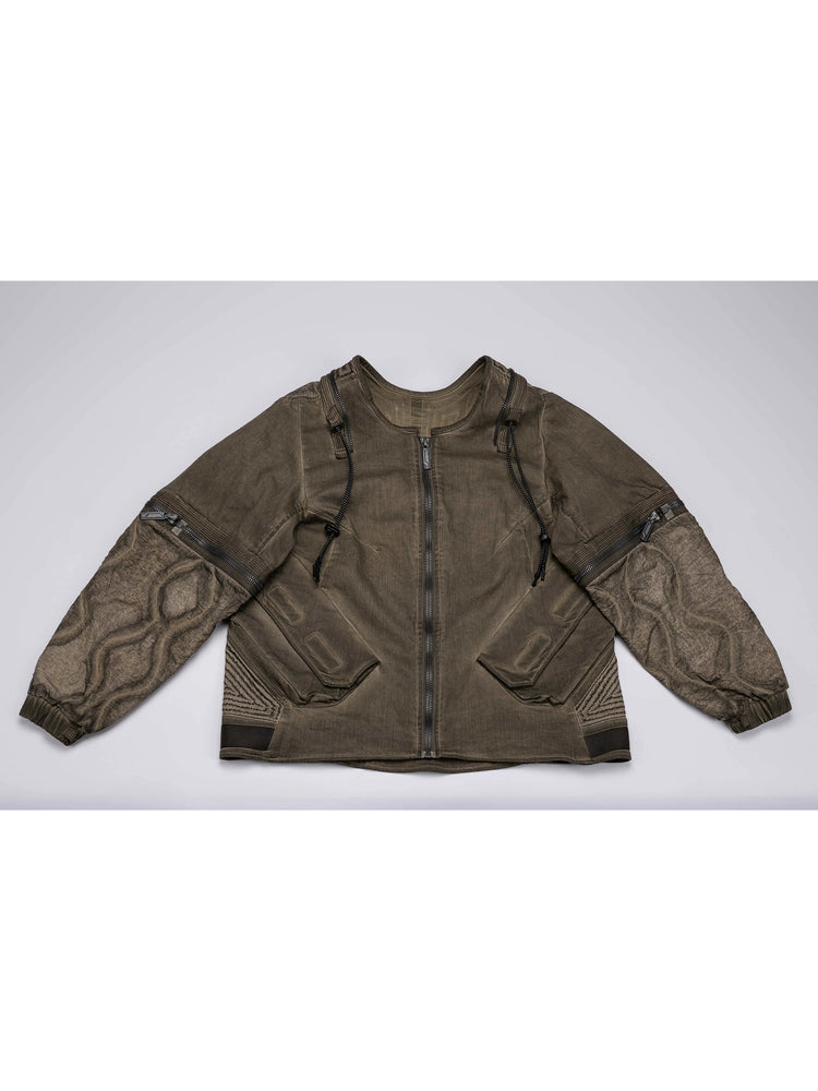 PIONEER mercury-brown detachable-sleeve jacket — front flat-lay view of the complete jacket and removable sleeves