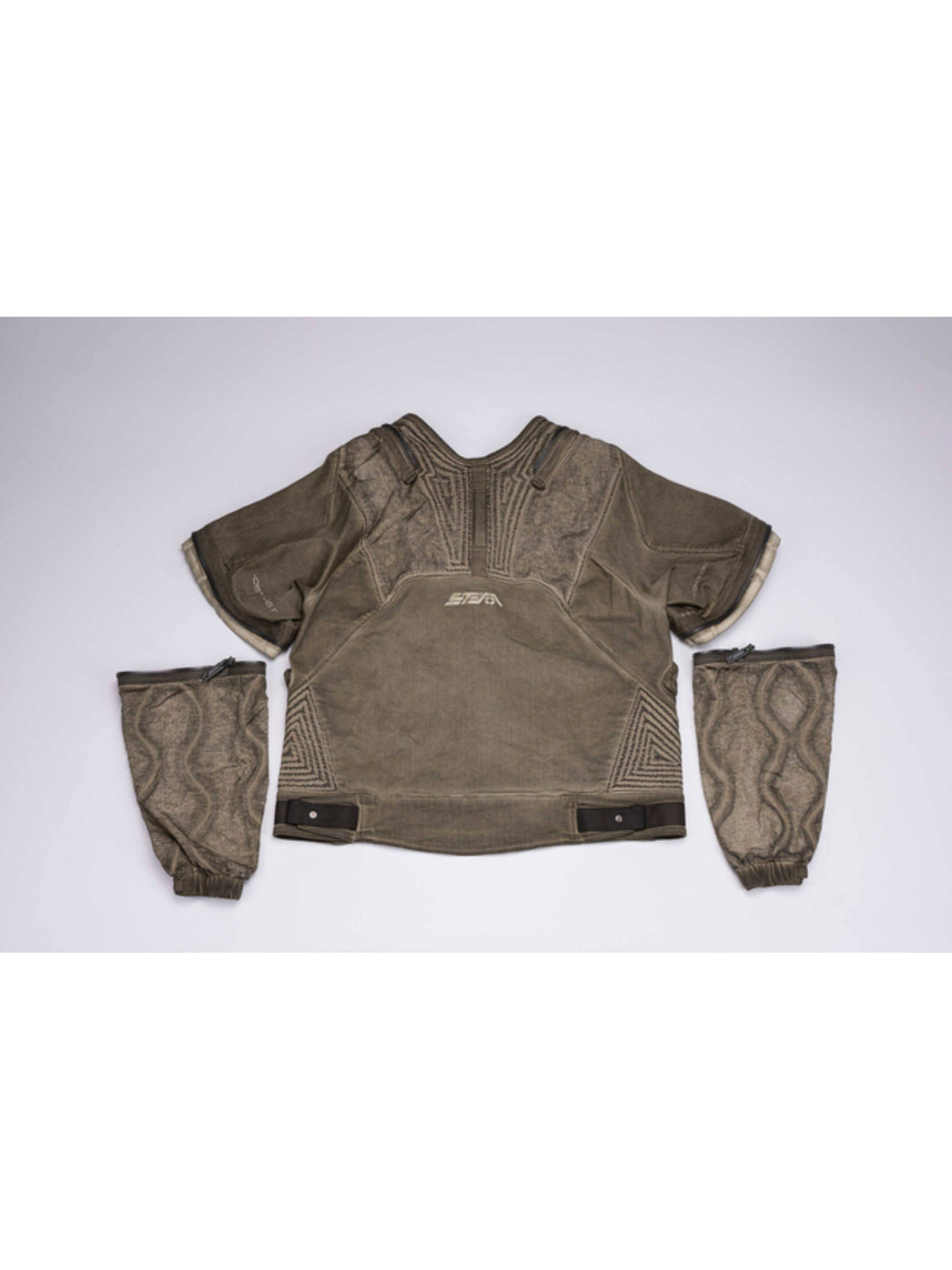 PIONEER mercury-brown detachable-sleeve jacket — back flat-lay with both lower sleeves detached