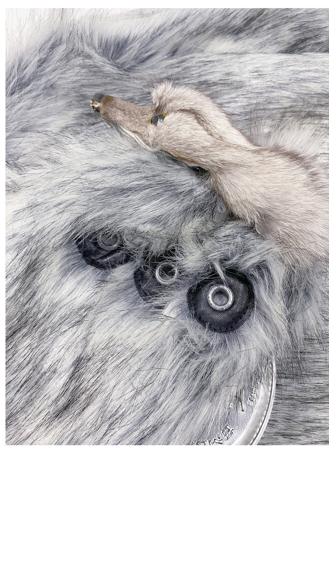 EMBRYO ANIMAL SHELL hooded faux-fur jacket material and fastening detail