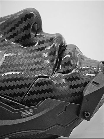 FOCKSHOP CARBON bionic face mask — angled close-up of the nose, lips and embossed side panel
