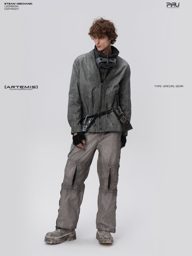 PIONEER meteor gray knee-mesh utility work pants — full-length modeled front view showing knee mesh panels