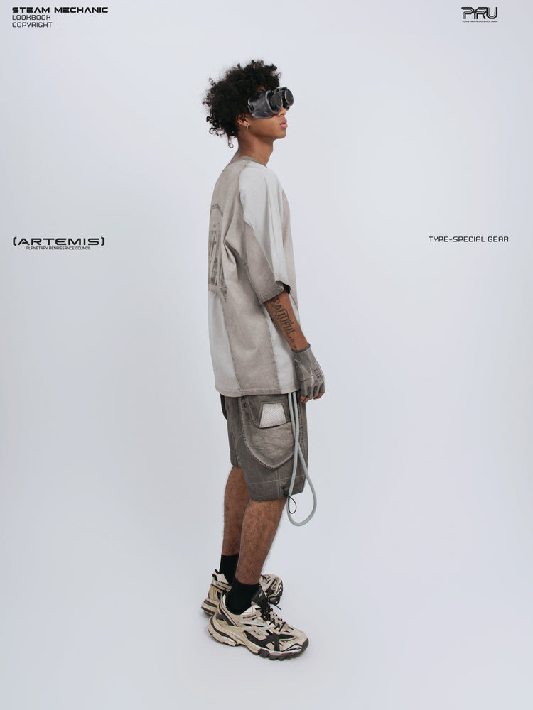 ARTEMIS xirang brown detachable technical shorts — side full-outfit view showing the cargo-pocket profile