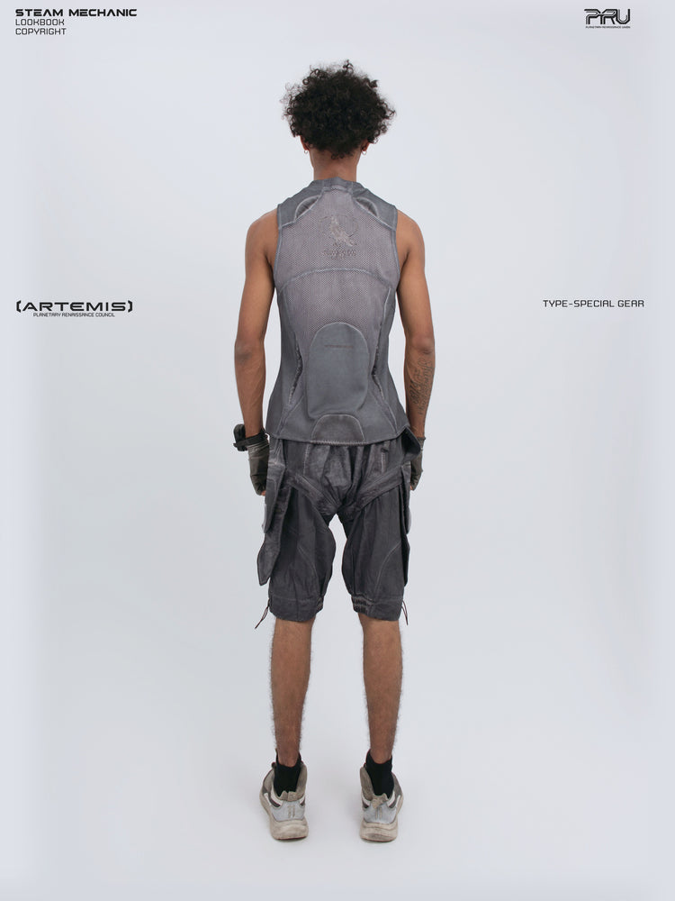 ARTEMIS stellar blue detachable technical shorts — straight back full-outfit view showing the shorts silhouette