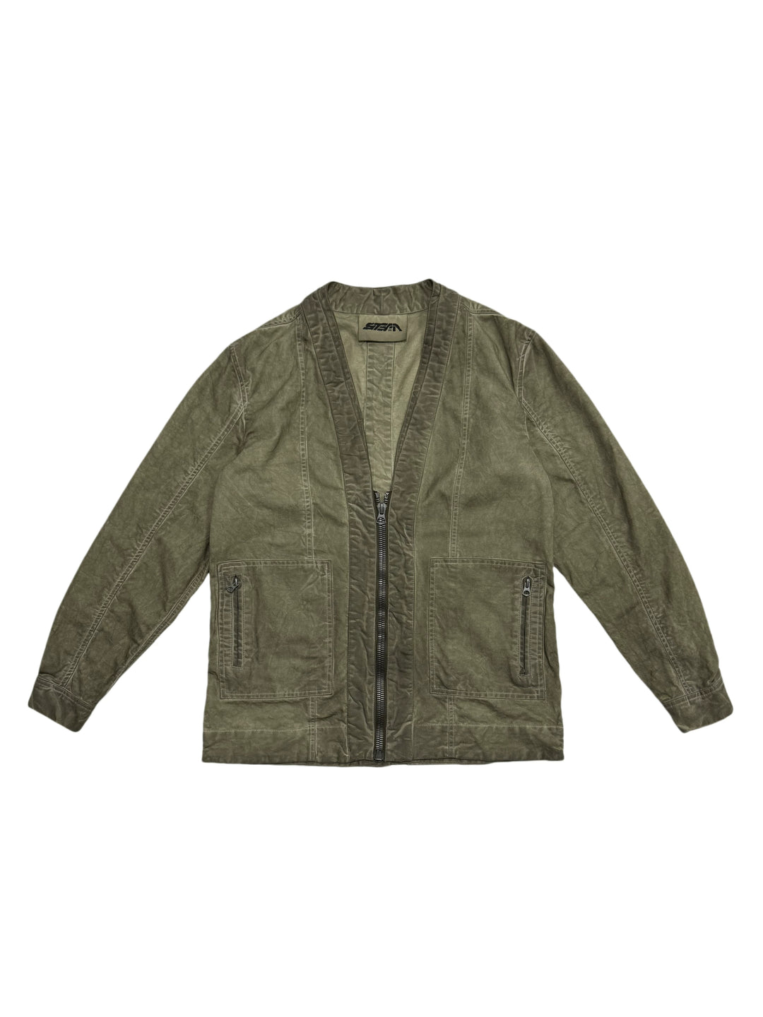 GAIA gravel brown open-collar technical robe — gravel brown front flat lay with open collar and zip pockets